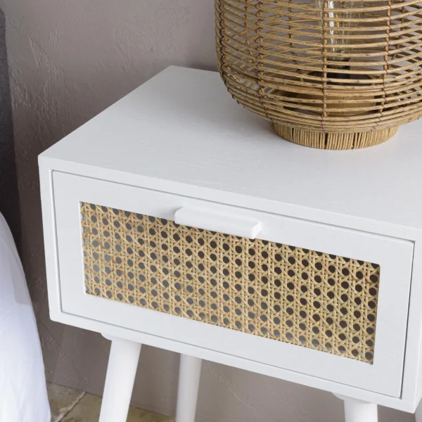 à prix promos MACABANE Chevet Blanc 1 Tiroir Cannage Naturel SANDRO 5