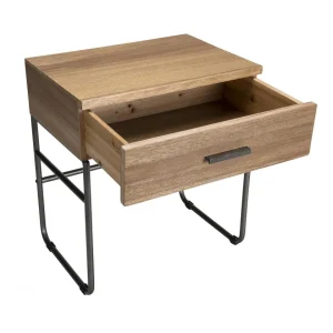 achat pas cher MACABANE Chevet 1 Tiroir En Bois Et Pieds Métal CARLA 18
