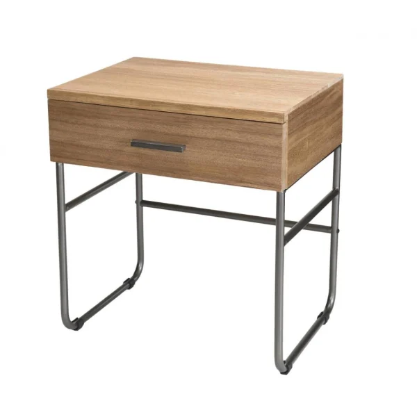 achat pas cher MACABANE Chevet 1 Tiroir En Bois Et Pieds Métal CARLA 9