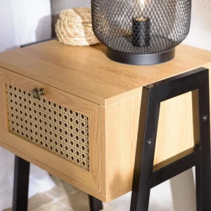 MACABANE Chevet Marron 1 Tiroir Effet Cannage Pieds Inclinés Métal CHARLIE Boutique officielle 12
