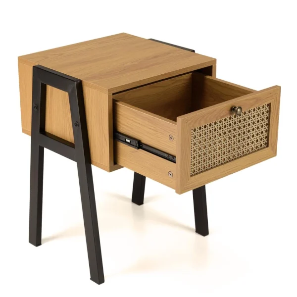 MACABANE Chevet Marron 1 Tiroir Effet Cannage Pieds Inclinés Métal CHARLIE Boutique officielle 5