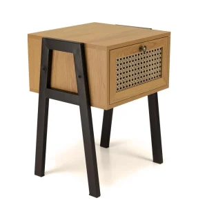 MACABANE Chevet Marron 1 Tiroir Effet Cannage Pieds Inclinés Métal CHARLIE Boutique officielle 18