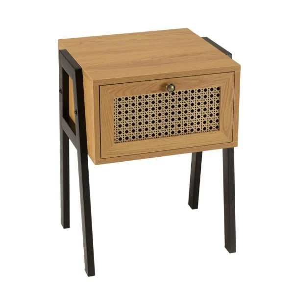 MACABANE Chevet Marron 1 Tiroir Effet Cannage Pieds Inclinés Métal CHARLIE Boutique officielle 7