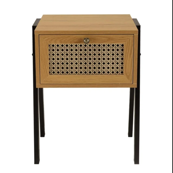 MACABANE Chevet Marron 1 Tiroir Effet Cannage Pieds Inclinés Métal CHARLIE Boutique officielle 4