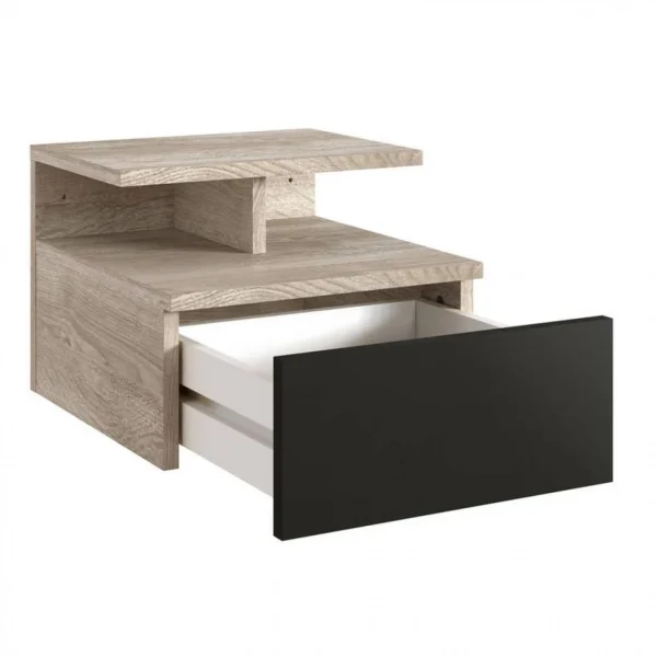 luxe soldes BUT Chevet Suspendu Avec Tiroir LANASH Noir Et Imitation Chêne 5