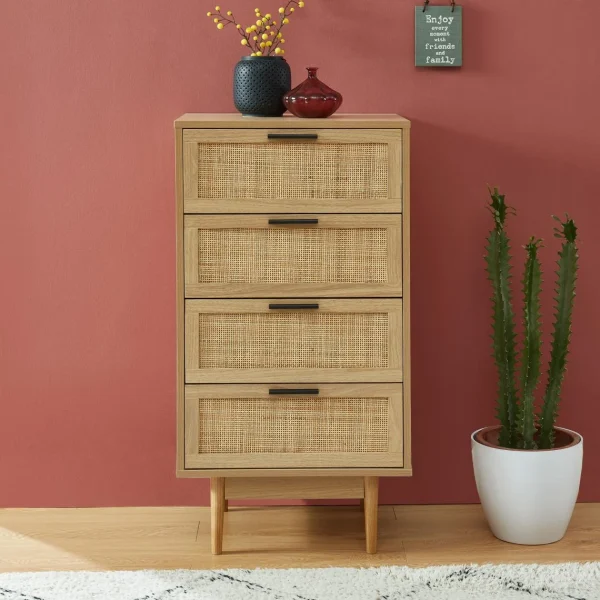 Baita Chiffonier AMANA Cannage Et Décor Bois 4 Tiroirs – L50cm magasins pas chers 1