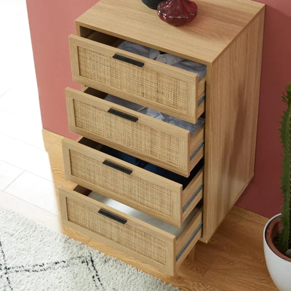 Baita Chiffonier AMANA Cannage Et Décor Bois 4 Tiroirs – L50cm magasins pas chers 4