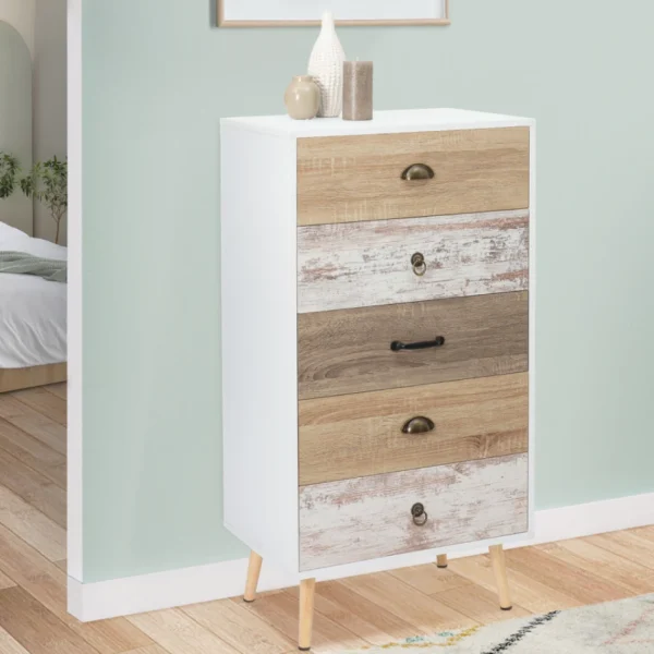 destockage Idmarket Chiffonnier 5 Tiroirs BAHIA Commode Scandinave 1