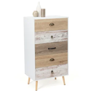destockage Idmarket Chiffonnier 5 Tiroirs BAHIA Commode Scandinave 9