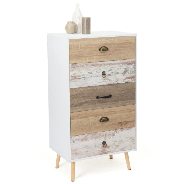 destockage Idmarket Chiffonnier 5 Tiroirs BAHIA Commode Scandinave 3