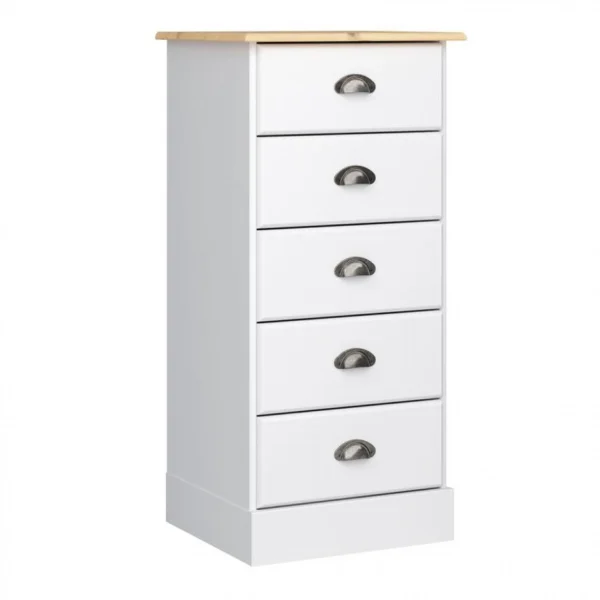 Zandiara Chiffonnier 5 Tiroirs HAMPTON Blanc Et Pin Massif soldes luxe 1