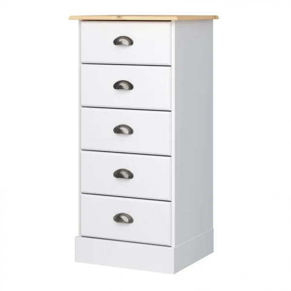 Zandiara Chiffonnier 5 Tiroirs HAMPTON Blanc Et Pin Massif soldes luxe 4