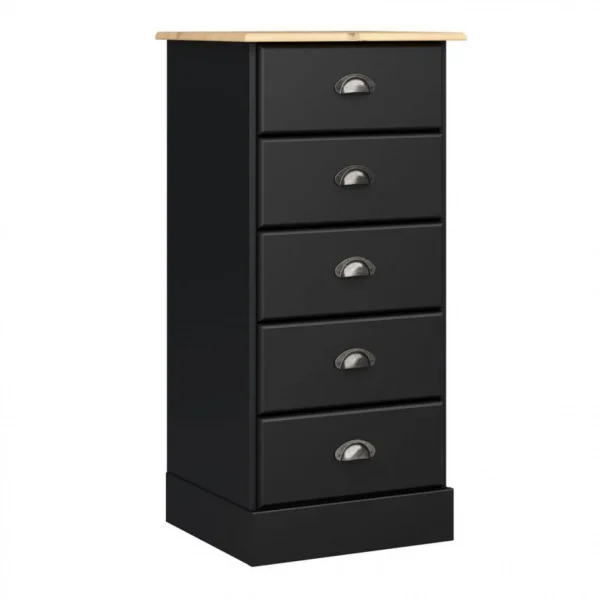 Zandiara Chiffonnier 5 Tiroirs HAMPTON Noir Et Pin Massif nouveau produit 1