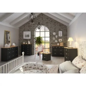 Zandiara Chiffonnier 5 Tiroirs HAMPTON Noir Et Pin Massif nouveau produit 8