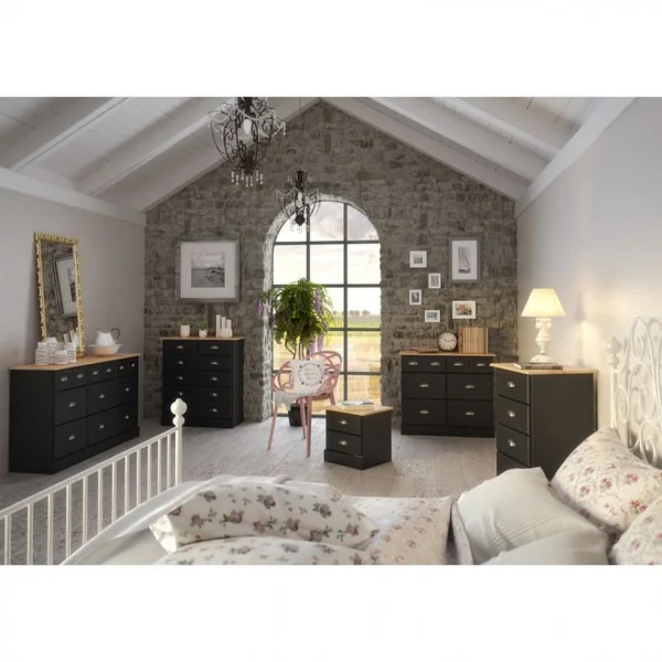 Zandiara Chiffonnier 5 Tiroirs HAMPTON Noir Et Pin Massif nouveau produit 3