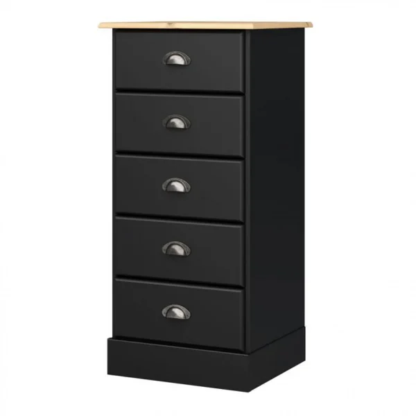 Zandiara Chiffonnier 5 Tiroirs HAMPTON Noir Et Pin Massif nouveau produit 4
