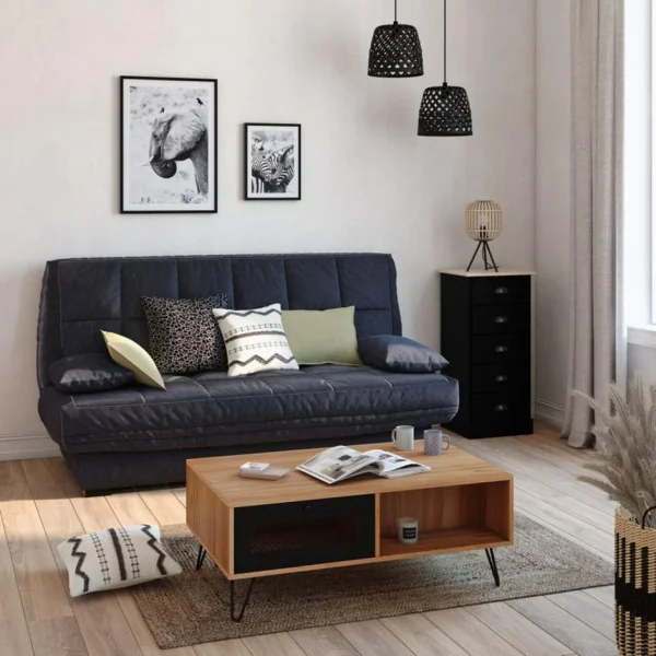 Zandiara Chiffonnier 5 Tiroirs HAMPTON Noir Et Pin Massif nouveau produit 5