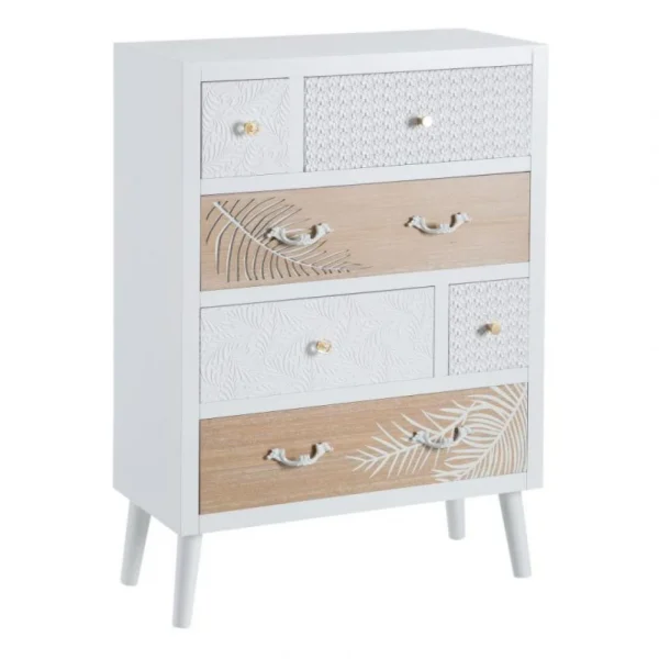 Tousmesmeubles Chiffonnier 6 Tiroirs Bois Clair/Blanc – PRIMAVERA grande surprise 1