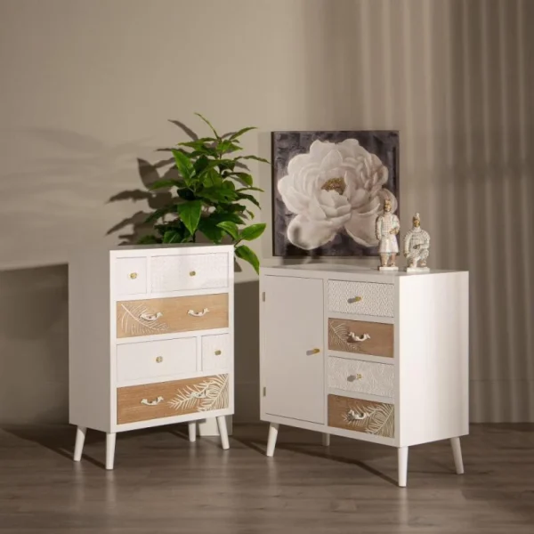 Tousmesmeubles Chiffonnier 6 Tiroirs Bois Clair/Blanc – PRIMAVERA grande surprise 4
