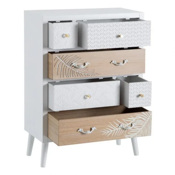 Tousmesmeubles Chiffonnier 6 Tiroirs Bois Clair/Blanc – PRIMAVERA grande surprise 5