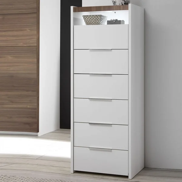 NOUVOMEUBLE Chiffonnier LED Blanc Et Couleur Noyer Foncé DELFINO excellents soldes 3