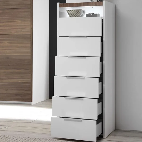NOUVOMEUBLE Chiffonnier LED Blanc Et Couleur Noyer Foncé DELFINO excellents soldes 4
