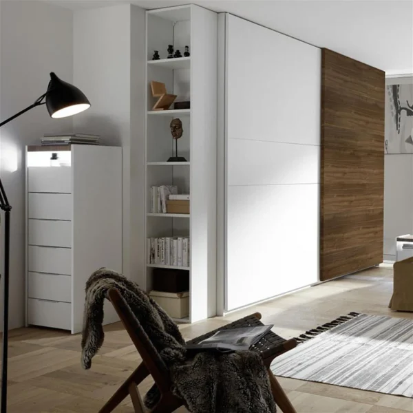 NOUVOMEUBLE Chiffonnier LED Blanc Et Couleur Noyer Foncé DELFINO excellents soldes 5