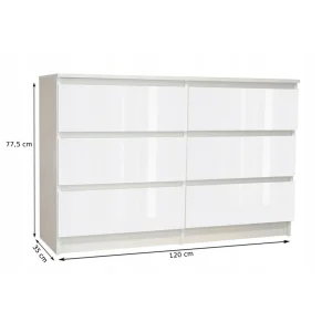 Hucoco CLEO – Commode De Chambre 6 Tiroirs – Dimensions 120x35x77.5 Cm – Fini… Pas Cher soldes France 6