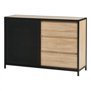 BUT Commode 3 Tiroirs 1 Porte Indus OSKAR Imitation Chêne Et Acier soldes pas cher 11