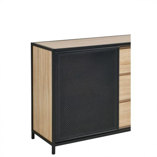 BUT Commode 3 Tiroirs 1 Porte Indus OSKAR Imitation Chêne Et Acier soldes pas cher 5