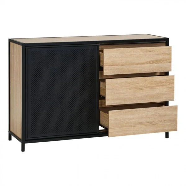 BUT Commode 3 Tiroirs 1 Porte Indus OSKAR Imitation Chêne Et Acier soldes pas cher 6