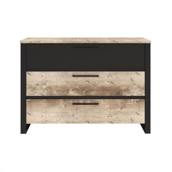 des prix incroyables Time Commode 3 Tiroirs DISTRICT Imitation Chêne Et Noir 1