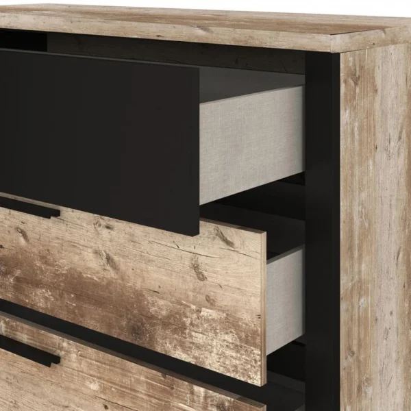 des prix incroyables Time Commode 3 Tiroirs DISTRICT Imitation Chêne Et Noir 4