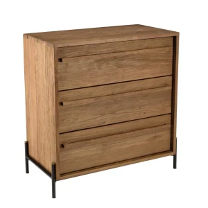 soldes officiel MACABANE Commode 3 Tiroirs En Bois De Teck Recyclé Pieds En Métal Noir 13