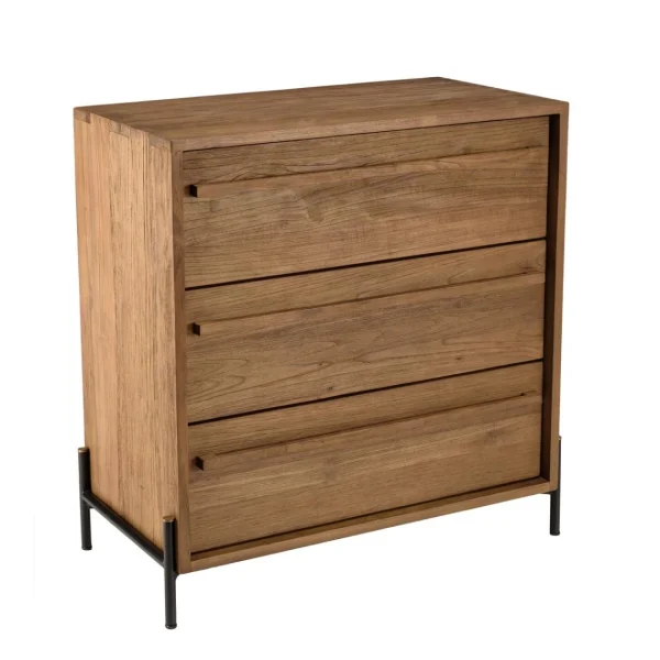 soldes officiel MACABANE Commode 3 Tiroirs En Bois De Teck Recyclé Pieds En Métal Noir 3
