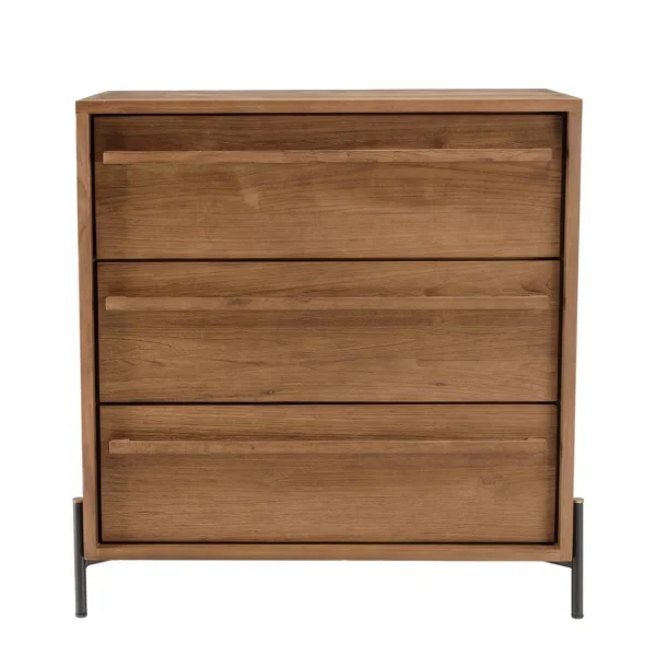soldes officiel MACABANE Commode 3 Tiroirs En Bois De Teck Recyclé Pieds En Métal Noir 4