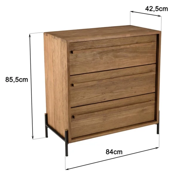 soldes officiel MACABANE Commode 3 Tiroirs En Bois De Teck Recyclé Pieds En Métal Noir 5
