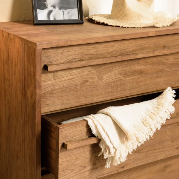 soldes officiel MACABANE Commode 3 Tiroirs En Bois De Teck Recyclé Pieds En Métal Noir 7