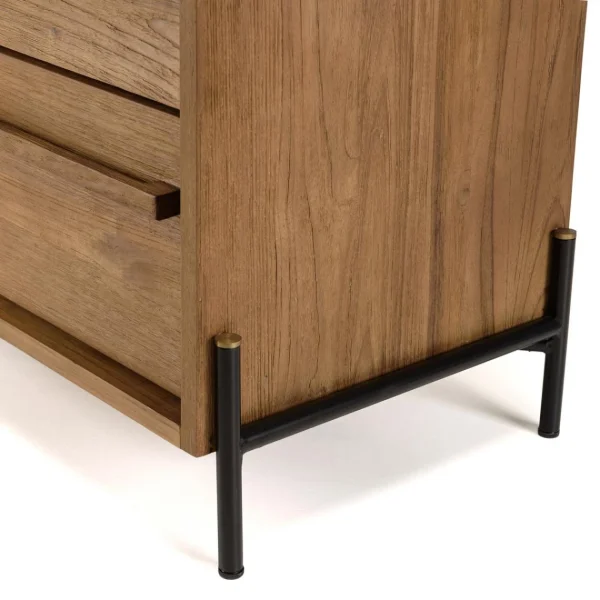 soldes officiel MACABANE Commode 3 Tiroirs En Bois De Teck Recyclé Pieds En Métal Noir 8