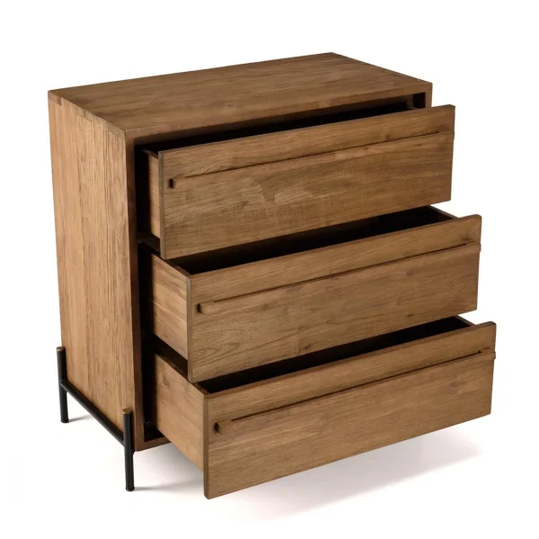 soldes officiel MACABANE Commode 3 Tiroirs En Bois De Teck Recyclé Pieds En Métal Noir 9