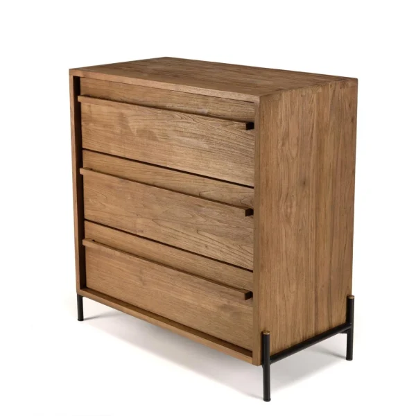 soldes officiel MACABANE Commode 3 Tiroirs En Bois De Teck Recyclé Pieds En Métal Noir 10