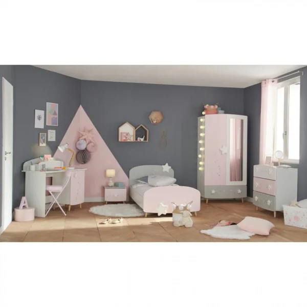 boutiqued en ligne BUT Commode 3 Tiroirs ETOILES 2 Gris, Rose Et Blanc 3