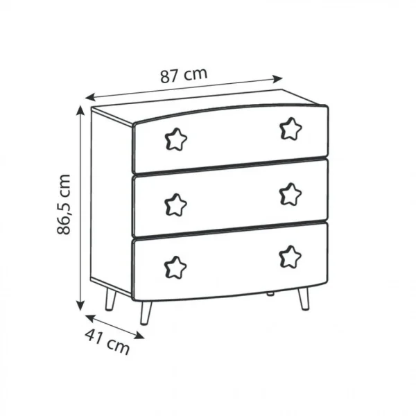 boutiqued en ligne BUT Commode 3 Tiroirs ETOILES 2 Gris, Rose Et Blanc 5