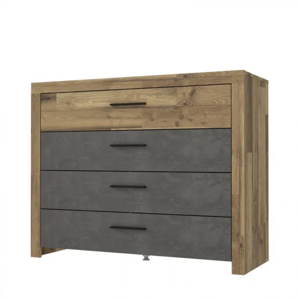 prix de gros BUT Commode 4 Double Tiroirs RICCIANO Imitation Chêne Béton Gris 4