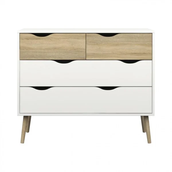BUT Commode 4 Tiroirs OSLO Blanc/ Imitation Chêne De super promotions disponibles 1
