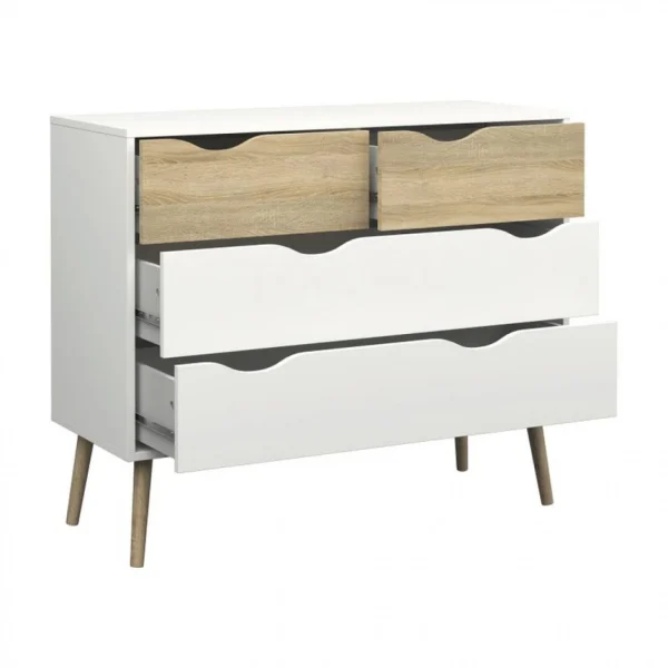 BUT Commode 4 Tiroirs OSLO Blanc/ Imitation Chêne De super promotions disponibles 4