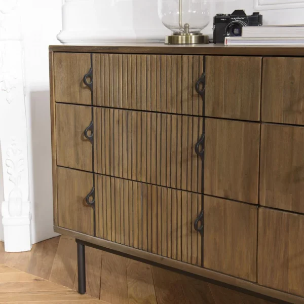 acheter en ligne MACABANE Commode 6 Tiroirs Acacia Pieds Métal GINO 10