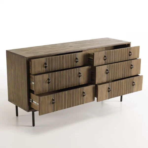 acheter en ligne MACABANE Commode 6 Tiroirs Acacia Pieds Métal GINO 6