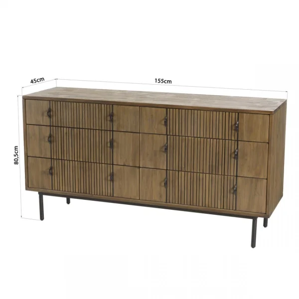 acheter en ligne MACABANE Commode 6 Tiroirs Acacia Pieds Métal GINO 9