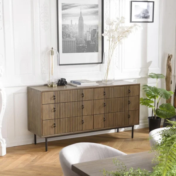acheter en ligne MACABANE Commode 6 Tiroirs Acacia Pieds Métal GINO 1